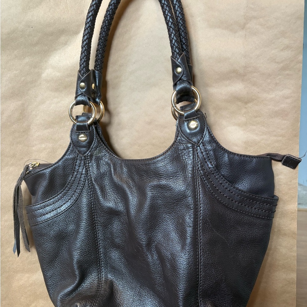 The Sak Brown Leather Shoulder Bag with Slouchy Hobo Design